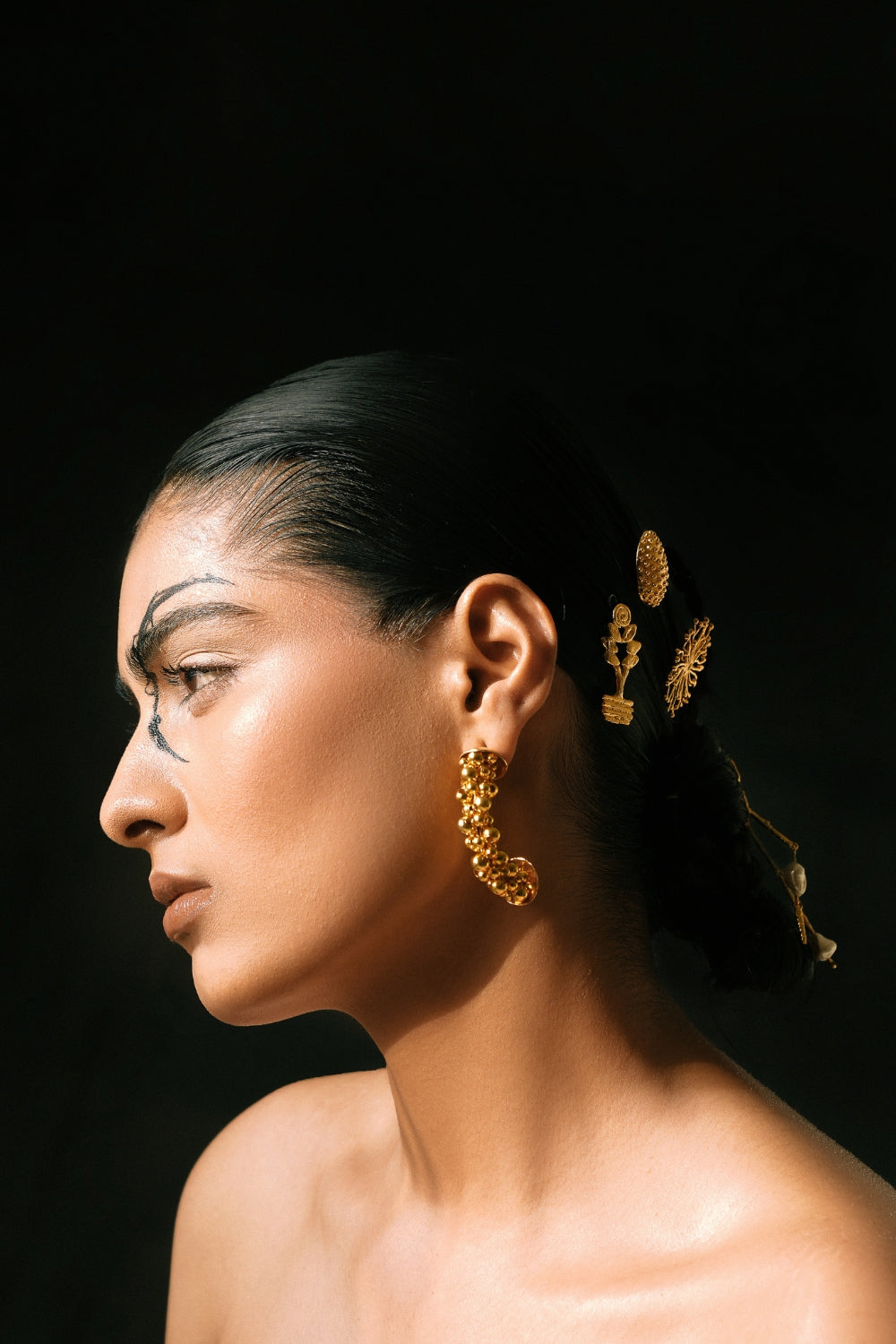 Gold Button Earring
